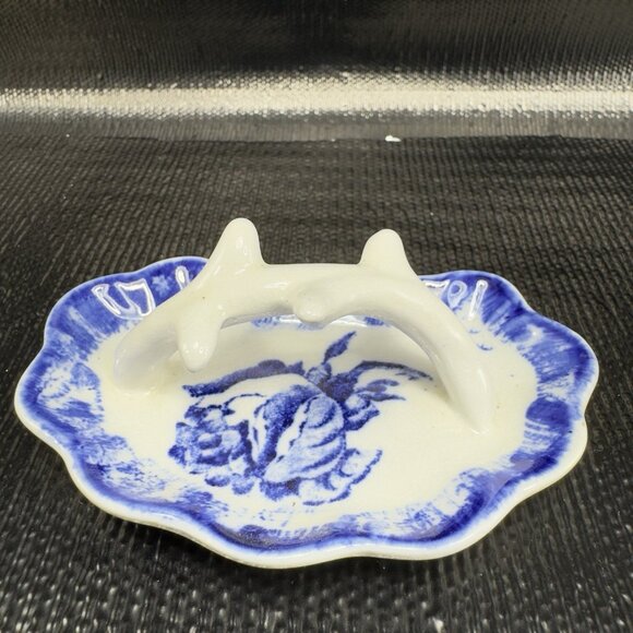 Antique Staffordshire Ironstone Lid Porcelain Flow Blue Rose Made in England VTG - Picture 11 of 13